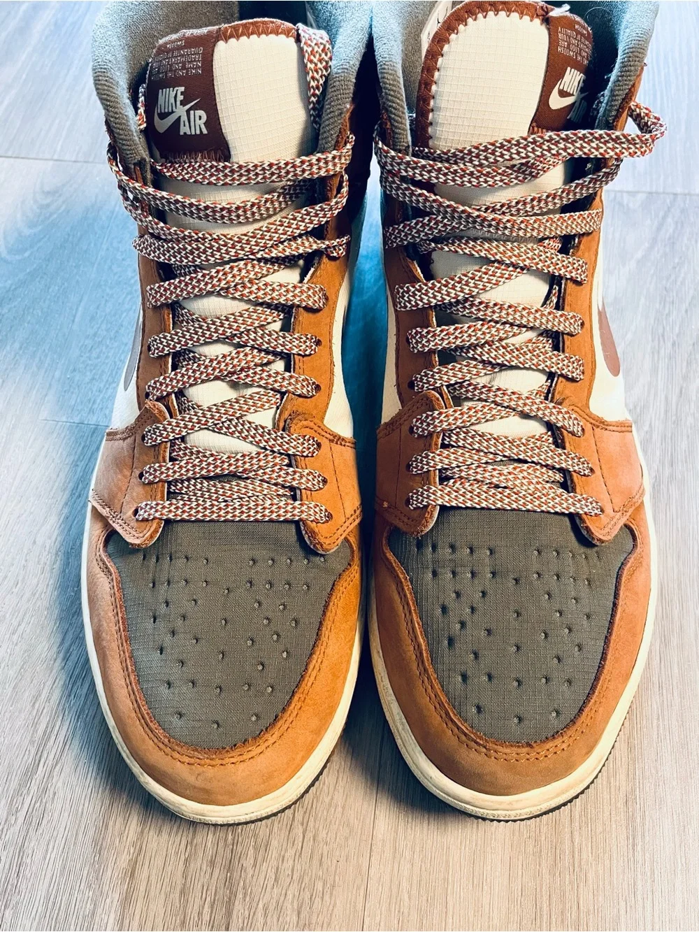 🔥🏀 Jordan Air High-Top Sneakers in Brown, Olive & White. Men’s size 12.
